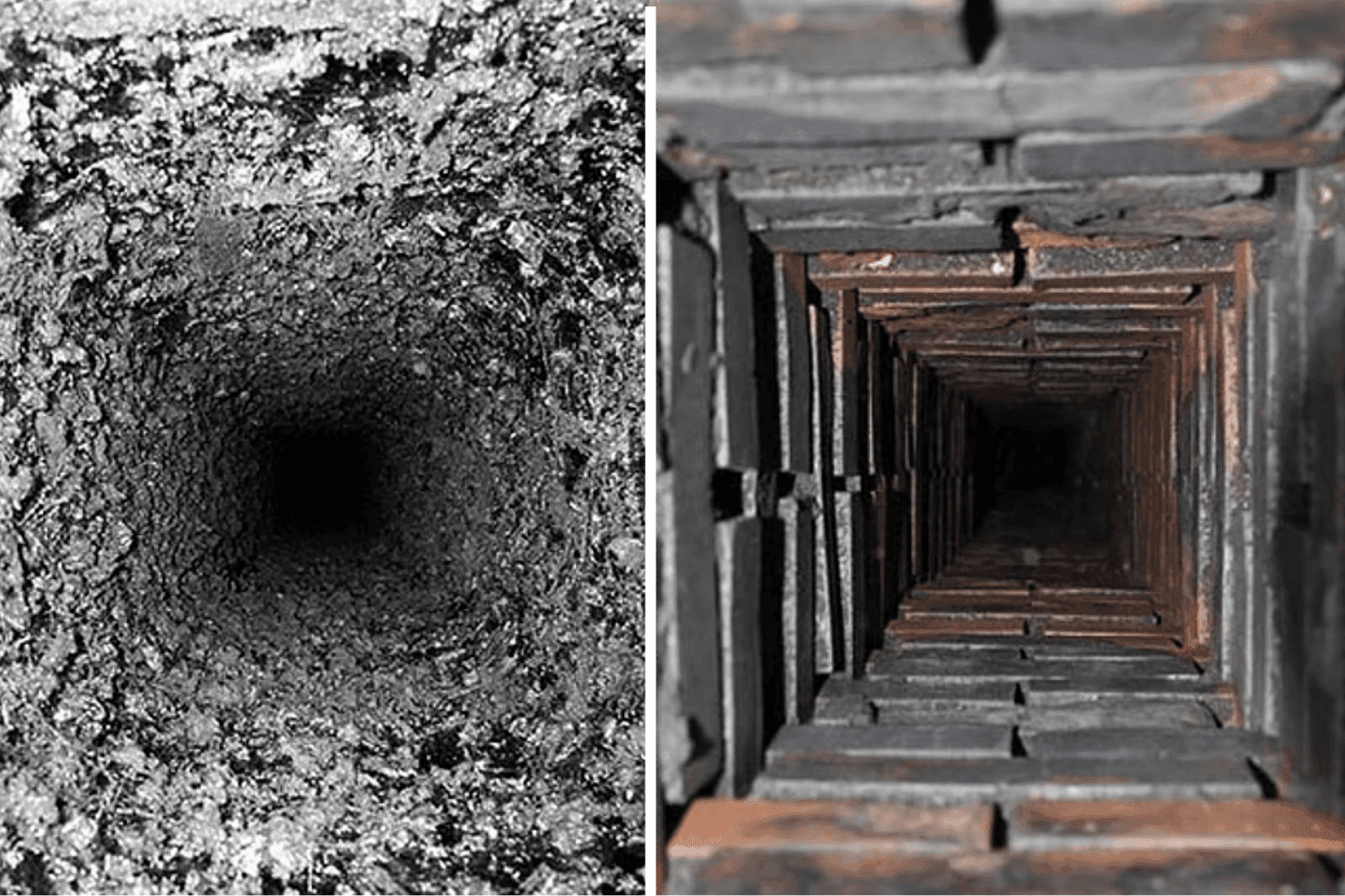Chimney flue before and after a professional cleaning
