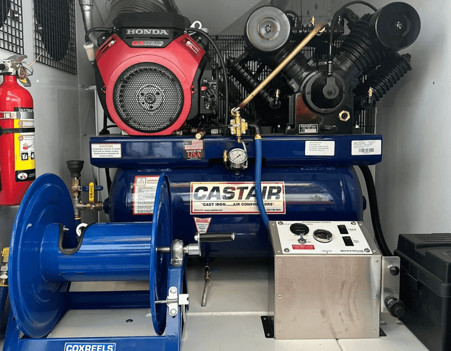 Close-up of Colair's truck-mounted duct cleaning equipment