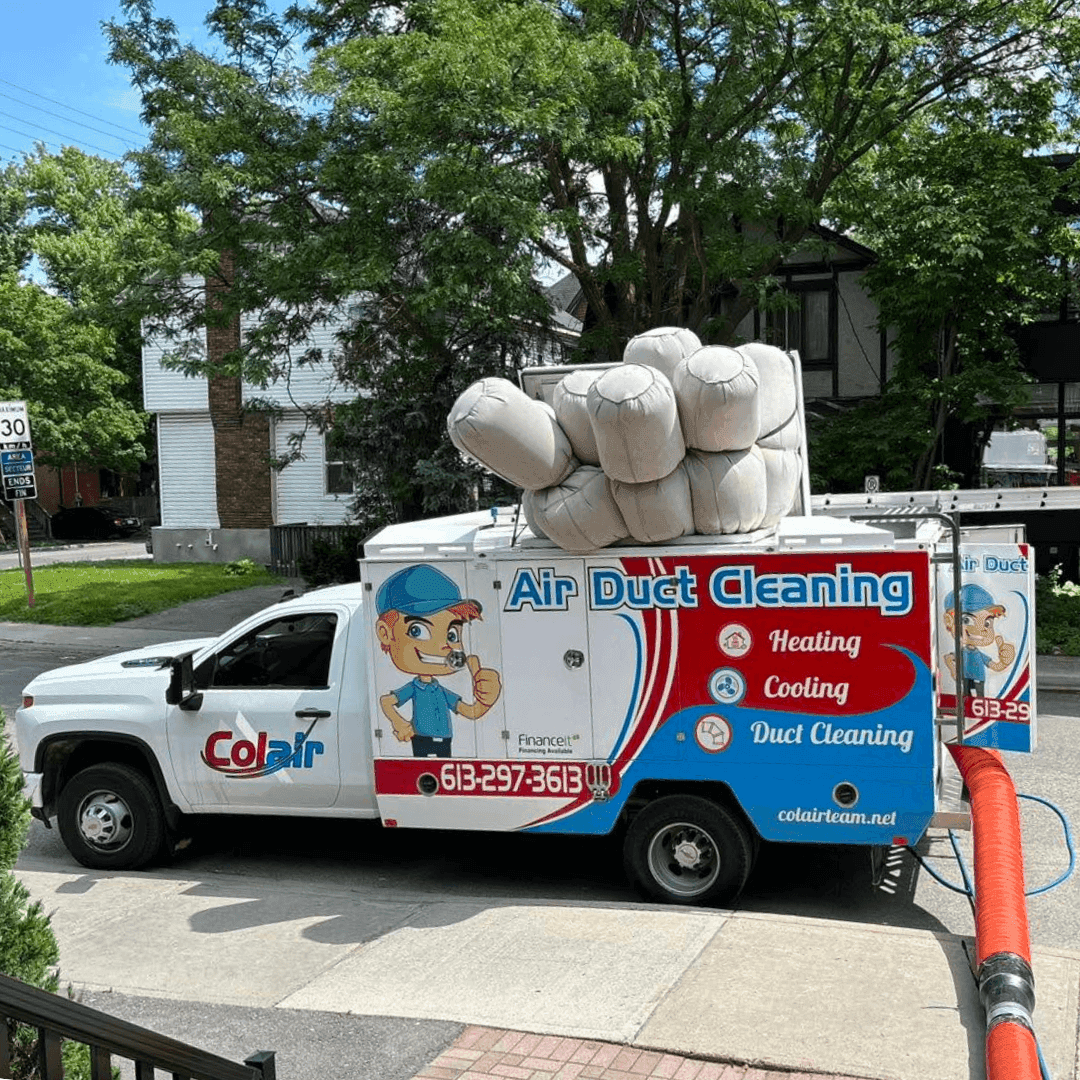 Colair truck-mounted cleaning system parked outside an Ottawa home