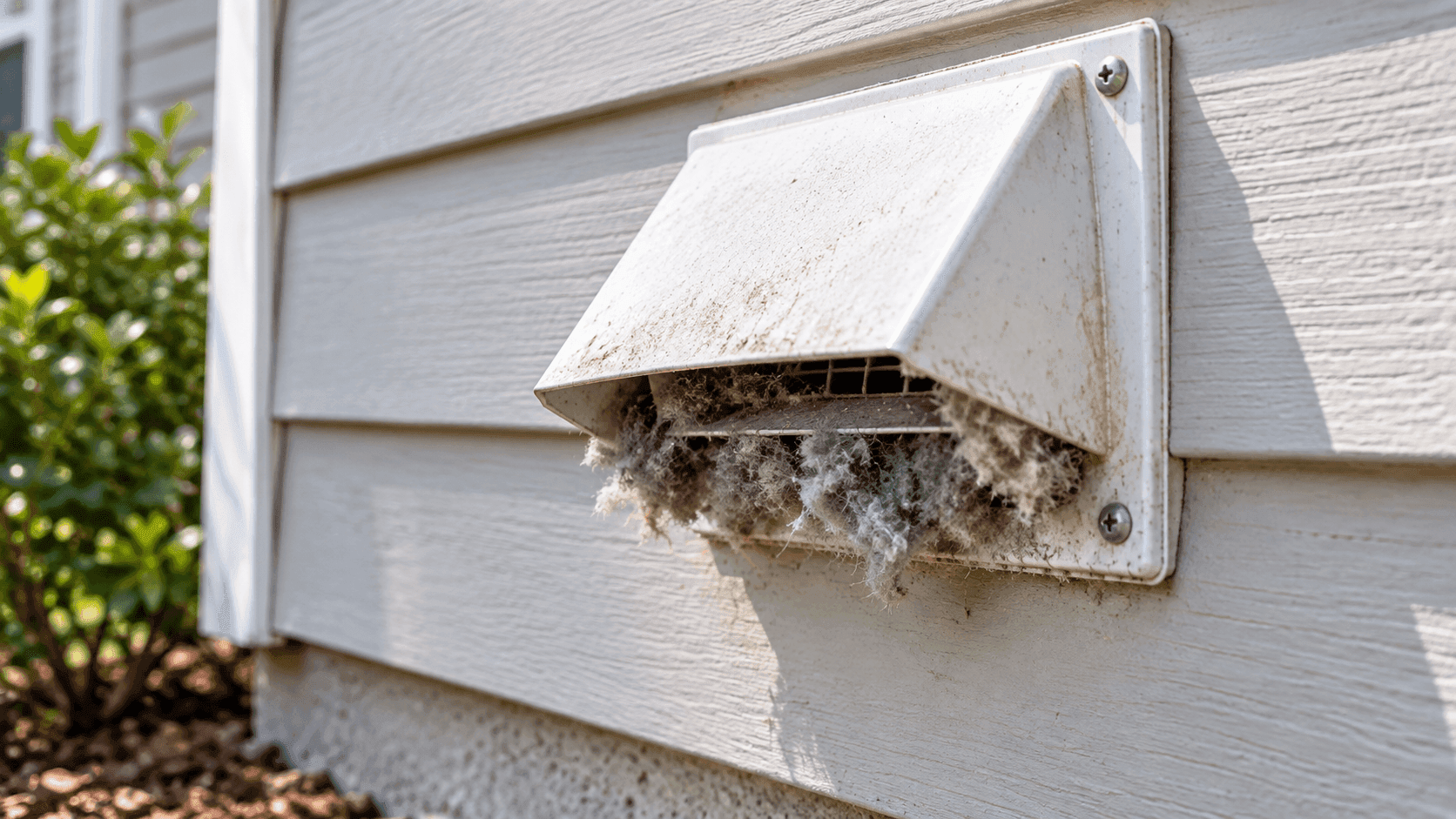 Exterior dryer vent cap clogged with visible lint