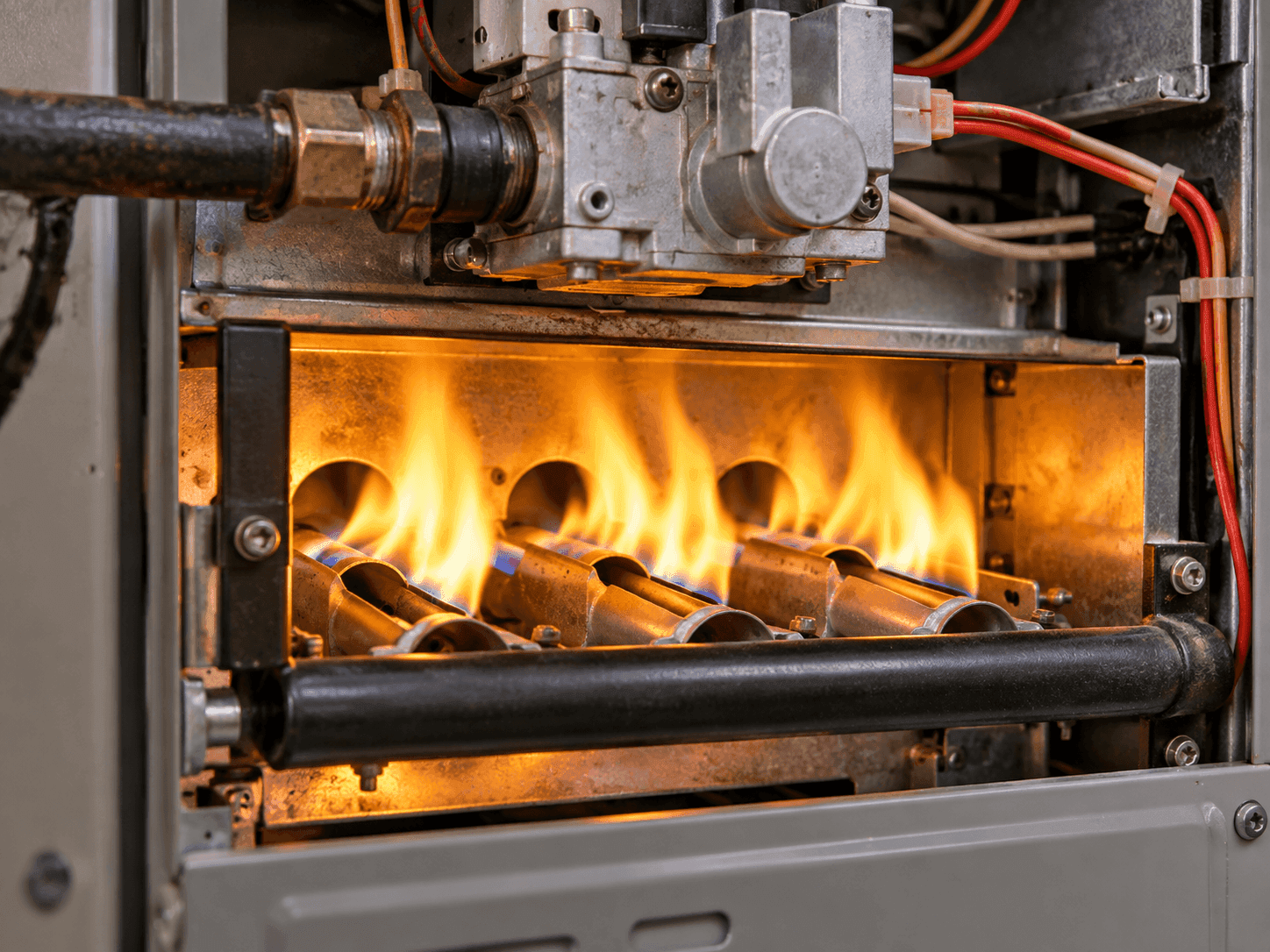 Yellow flame in a gas furnace burner